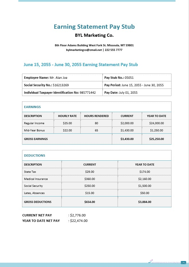 Download Earning Statement Pay Stub Template Photoshop template